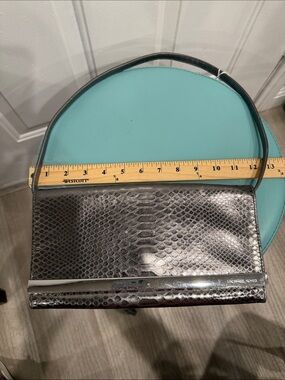 Michael Kors Sleek Black Snake-Embossed Shoulder Bag converts to clutch silver H